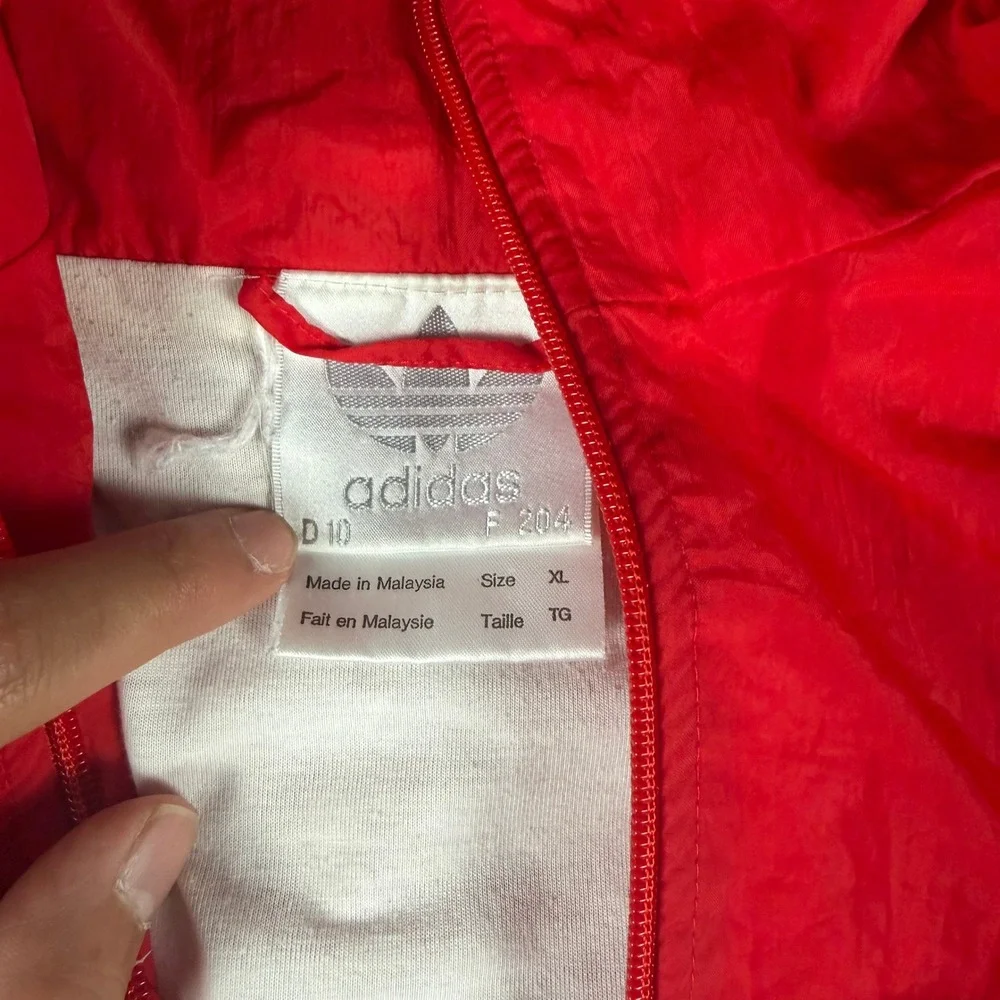 Vintage Adidas Windbreaker Jacket Mens XL Red White 3 Stripe Full Zip‎ Track